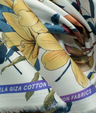 Nemesis Men's Giza Cotton Printed 2.25 Meter Unstitched Shirting Fabric (White)