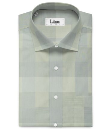 Soktas Men's Giza Cotton Checks 2.25 Meter Unstitched Shirting Fabric (Pistachio & Grey)