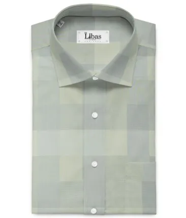 Soktas Men's Giza Cotton Checks 2.25 Meter Unstitched Shirting Fabric (Pistachio & Grey)