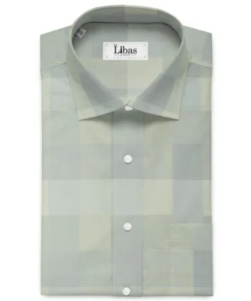 Soktas Men's Giza Cotton Checks 2.25 Meter Unstitched Shirting Fabric (Pistachio & Grey)