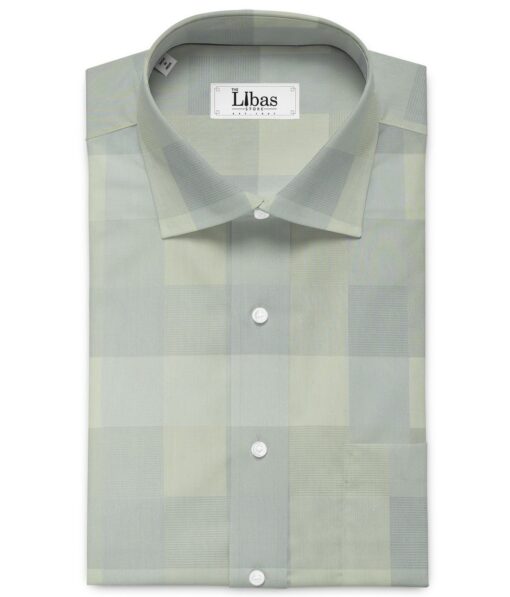 Soktas Men's Giza Cotton Checks 2.25 Meter Unstitched Shirting Fabric (Pistachio & Grey)