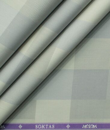 Soktas Men's Giza Cotton Checks 2.25 Meter Unstitched Shirting Fabric (Pistachio & Grey)