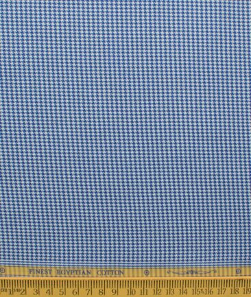 Soktas Men's Giza Cotton Self Design 2.25 Meter Unstitched Shirting Fabric (White & Royal Blue)