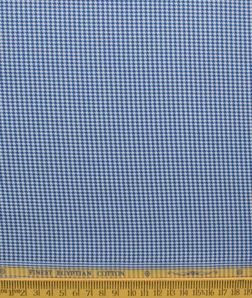 Soktas Men's Giza Cotton Self Design 2.25 Meter Unstitched Shirting Fabric (White & Royal Blue)