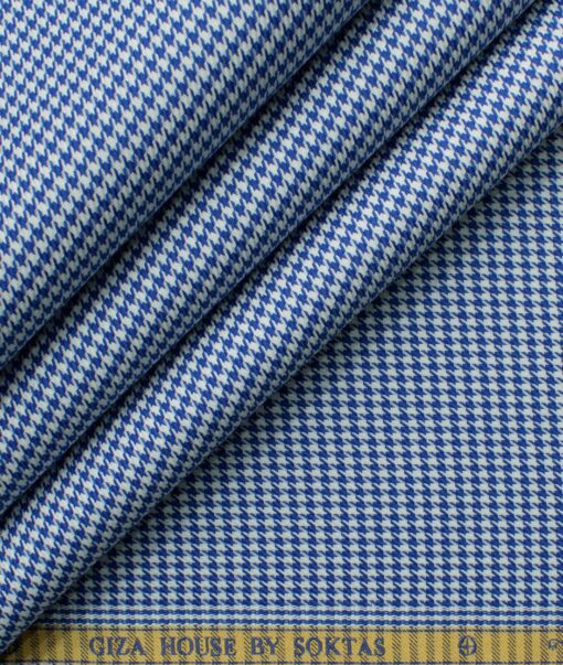 Soktas Men's Giza Cotton Self Design 2.25 Meter Unstitched Shirting Fabric (White & Royal Blue)