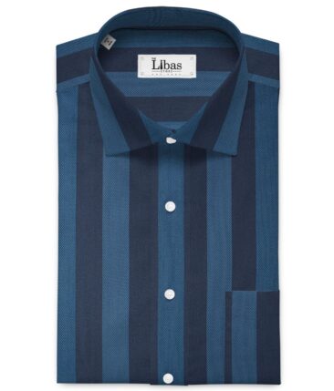Soktas Men's Giza Cotton Striped 2.25 Meter Unstitched Shirting Fabric (Dark Blue)