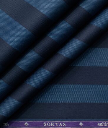 Soktas Men's Giza Cotton Striped 2.25 Meter Unstitched Shirting Fabric (Dark Blue)