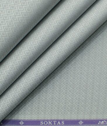 Soktas Men's Giza Cotton Self Design 2.25 Meter Unstitched Shirting Fabric (Light Grey)
