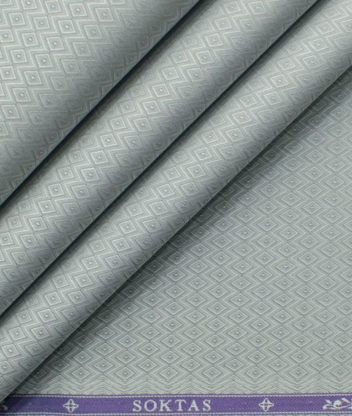 Soktas Men's Giza Cotton Self Design 2.25 Meter Unstitched Shirting Fabric (Light Grey)