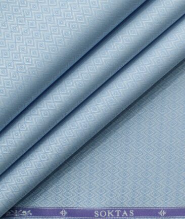 Soktas Men's Giza Cotton Self Design 2.25 Meter Unstitched Shirting Fabric (Sky Blue)