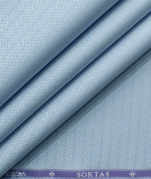 Soktas Men's Giza Cotton Self Design 2.25 Meter Unstitched Shirting Fabric (Sky Blue)