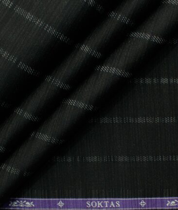 Soktas Men's Giza Cotton Striped 2.25 Meter Unstitched Shirting Fabric (Black)