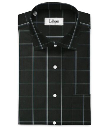 Soktas Men's Cotton Checks 2.25 Meter Unstitched Shirting Fabric (Black & White)