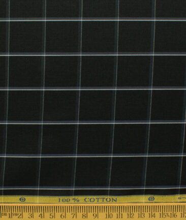 Soktas Men's Cotton Checks 2.25 Meter Unstitched Shirting Fabric (Black & White)