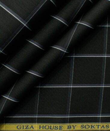 Soktas Men's Cotton Checks 2.25 Meter Unstitched Shirting Fabric (Black & White)