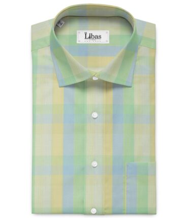 Soktas Men's Cotton Checks 2.25 Meter Unstitched Shirting Fabric (Yellow & Green)