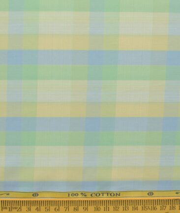 Soktas Men's Cotton Checks 2.25 Meter Unstitched Shirting Fabric (Yellow & Green)