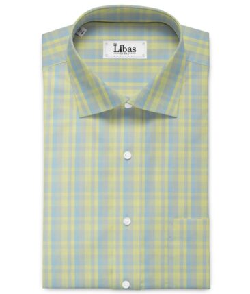 Soktas Men's Cotton Checks 2.25 Meter Unstitched Shirting Fabric (Yellow & Purplish Grey)