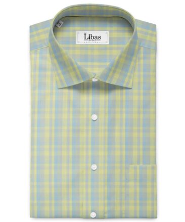 Soktas Men's Cotton Checks 2.25 Meter Unstitched Shirting Fabric (Yellow & Purplish Grey)