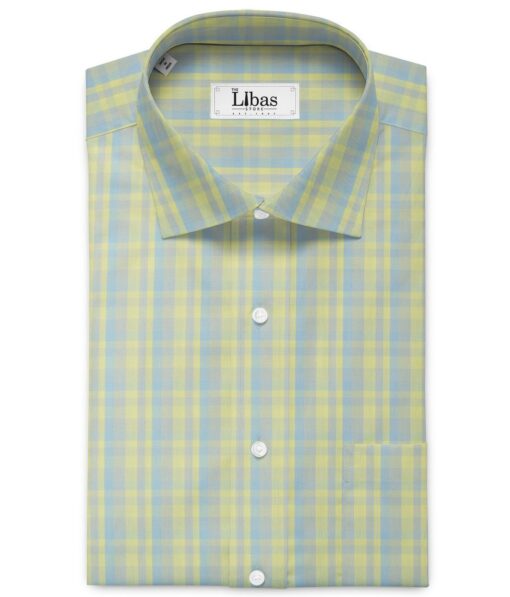 Soktas Men's Cotton Checks 2.25 Meter Unstitched Shirting Fabric (Yellow & Purplish Grey)