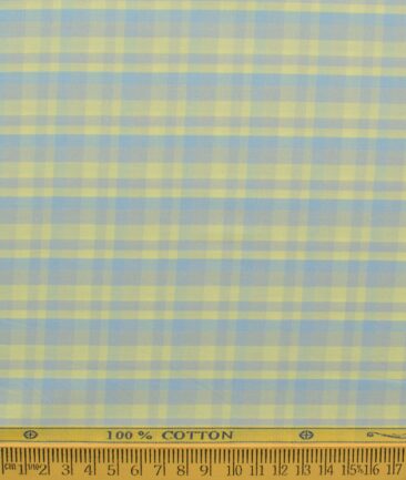 Soktas Men's Cotton Checks 2.25 Meter Unstitched Shirting Fabric (Yellow & Purplish Grey)