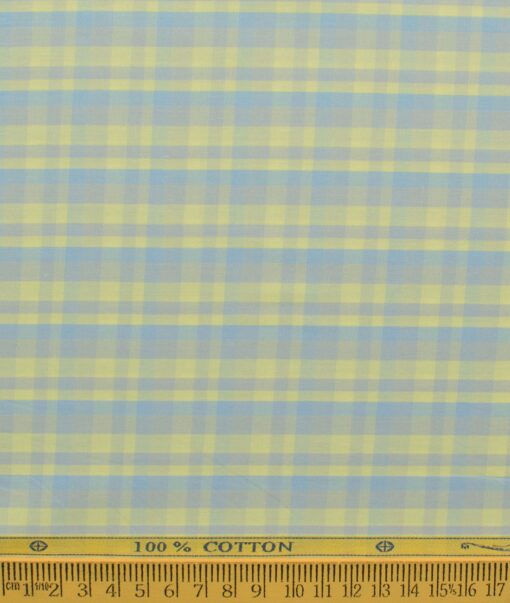 Soktas Men's Cotton Checks 2.25 Meter Unstitched Shirting Fabric (Yellow & Purplish Grey)
