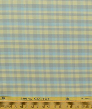 Soktas Men's Cotton Checks 2.25 Meter Unstitched Shirting Fabric (Yellow Grey)