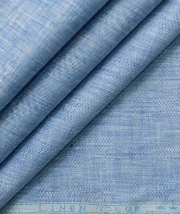 Linen Club Men's Pure Linen 60 LEA Self Design 2.25 Meter Unstitched Shirting Fabric (Blue)