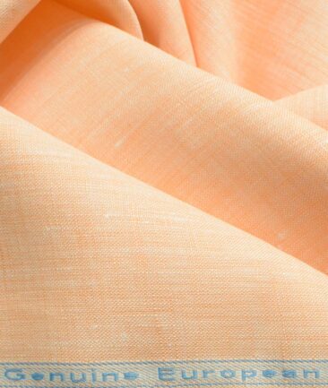 Linen Club Men's Pure Linen 60 LEA Self Design 2.25 Meter Unstitched Shirting Fabric (Cantaloupe Orange)
