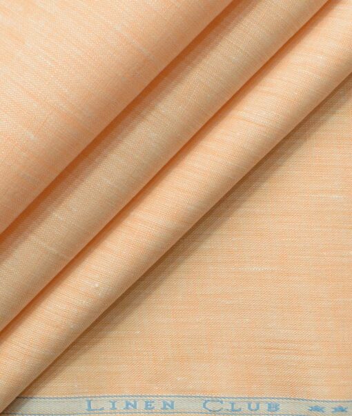 Linen Club Men's Pure Linen 60 LEA Self Design 2.25 Meter Unstitched Shirting Fabric (Cantaloupe Orange)