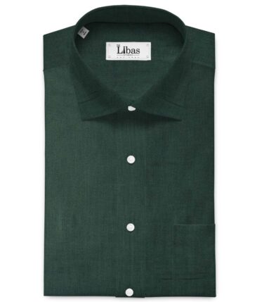 Linen Club Men's Pure Linen 60 LEA Solids 2.25 Meter Unstitched Shirting Fabric (Dark Green)