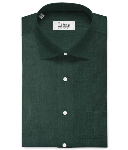 Linen Club Men's Pure Linen 60 LEA Solids 2.25 Meter Unstitched Shirting Fabric (Dark Green)