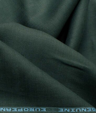 Linen Club Men's Pure Linen 60 LEA Solids 2.25 Meter Unstitched Shirting Fabric (Dark Green)