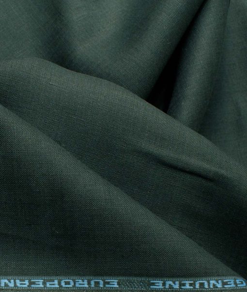 Linen Club Men's Pure Linen 60 LEA Solids 2.25 Meter Unstitched Shirting Fabric (Dark Green)
