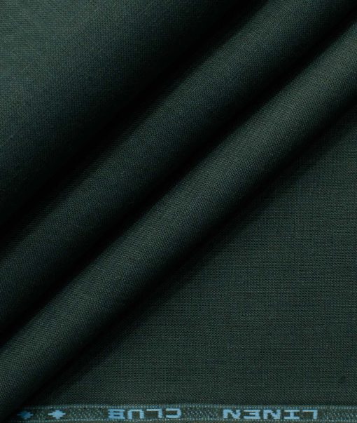 Linen Club Men's Pure Linen 60 LEA Solids 2.25 Meter Unstitched Shirting Fabric (Dark Green)