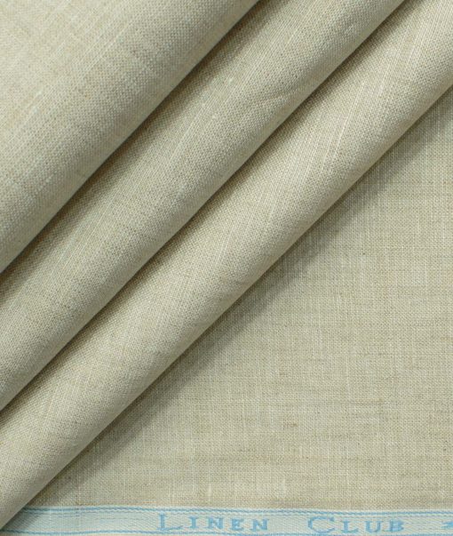 Linen Club Men's Pure Linen 60 LEA Self Design 2.25 Meter Unstitched Shirting Fabric (Tan Beige)