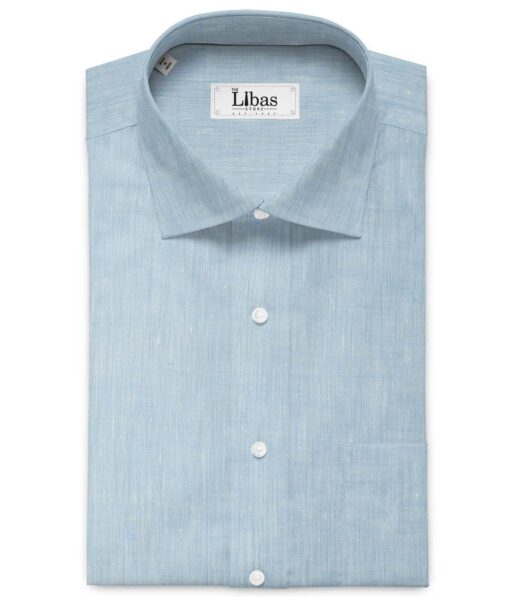 Linen Club Men's Pure Linen 60 LEA Self Design 2.25 Meter Unstitched Shirting Fabric (Sky Blue)