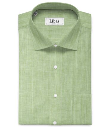 Linen Club Men's Pure Linen 66 LEA Striped 2.25 Meter Unstitched Shirting Fabric (Olive Green)
