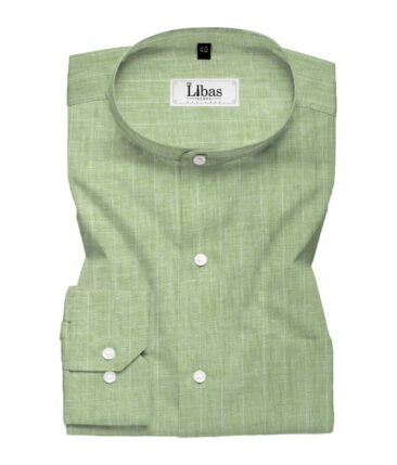 Linen Club Men's Pure Linen 66 LEA Striped 2.25 Meter Unstitched Shirting Fabric (Olive Green)