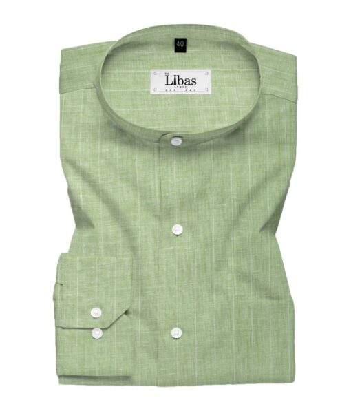 Linen Club Men's Pure Linen 66 LEA Striped 2.25 Meter Unstitched Shirting Fabric (Olive Green)