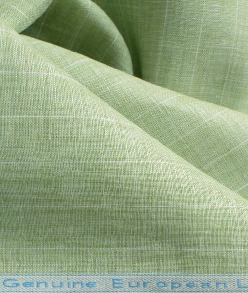 Linen Club Men's Pure Linen 66 LEA Striped 2.25 Meter Unstitched Shirting Fabric (Olive Green)