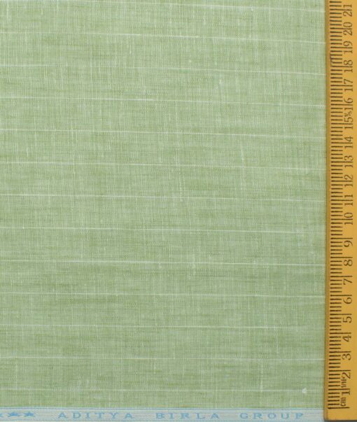 Linen Club Men's Pure Linen 66 LEA Striped 2.25 Meter Unstitched Shirting Fabric (Olive Green)