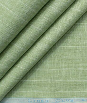 Linen Club Men's Pure Linen 66 LEA Striped 2.25 Meter Unstitched Shirting Fabric (Olive Green)