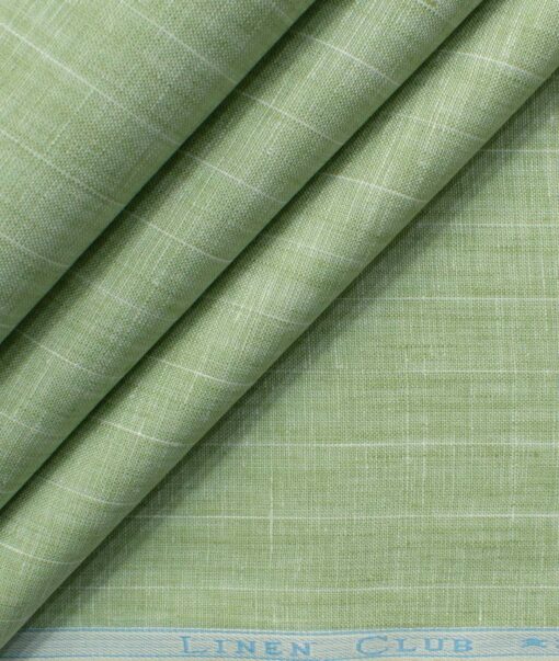 Linen Club Men's Pure Linen 66 LEA Striped 2.25 Meter Unstitched Shirting Fabric (Olive Green)