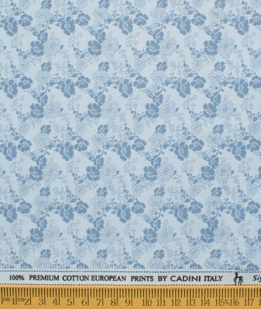 Cadini Men's Premium Cotton Printed 2.25 Meter Unstitched Shirting Fabric (Sky Blue)