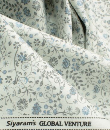Cadini Men's Premium Cotton Printed 2.25 Meter Unstitched Shirting Fabric (White)