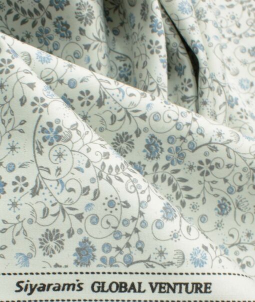 Cadini Men's Premium Cotton Printed 2.25 Meter Unstitched Shirting Fabric (White)