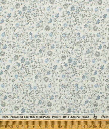 Cadini Men's Premium Cotton Printed 2.25 Meter Unstitched Shirting Fabric (White)
