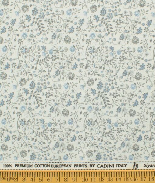 Cadini Men's Premium Cotton Printed 2.25 Meter Unstitched Shirting Fabric (White)