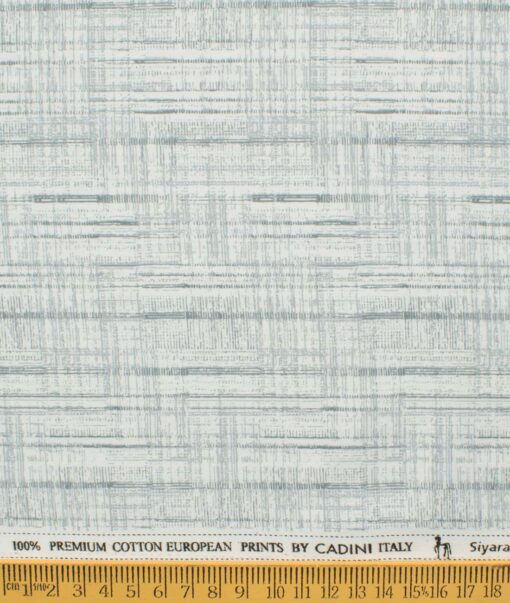 Cadini Men's Premium Cotton Printed 2.25 Meter Unstitched Shirting Fabric (White & Grey)